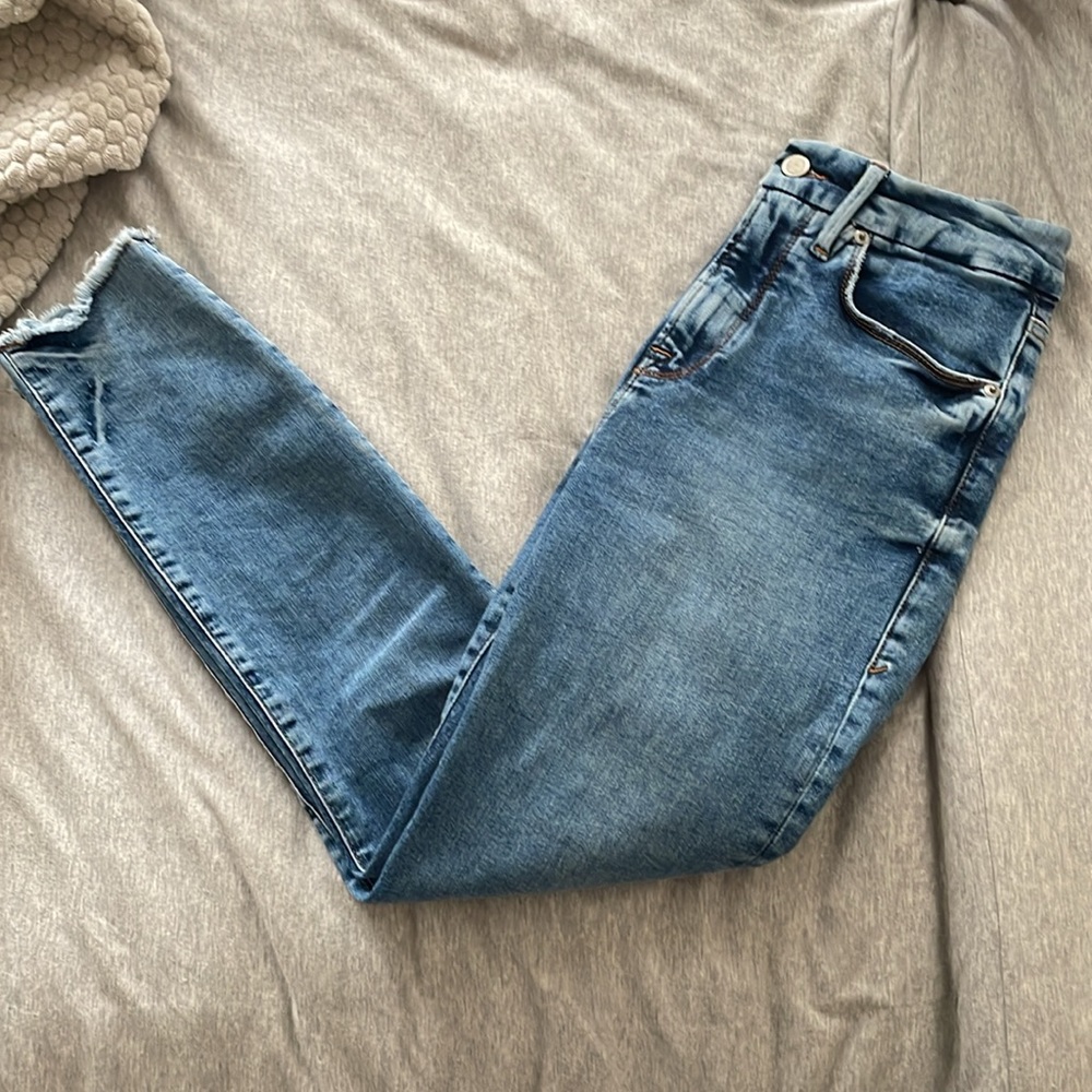 Good American High Waisted Skinny Jeans - Acid Wash/Distressed Blue (4 / 27)
